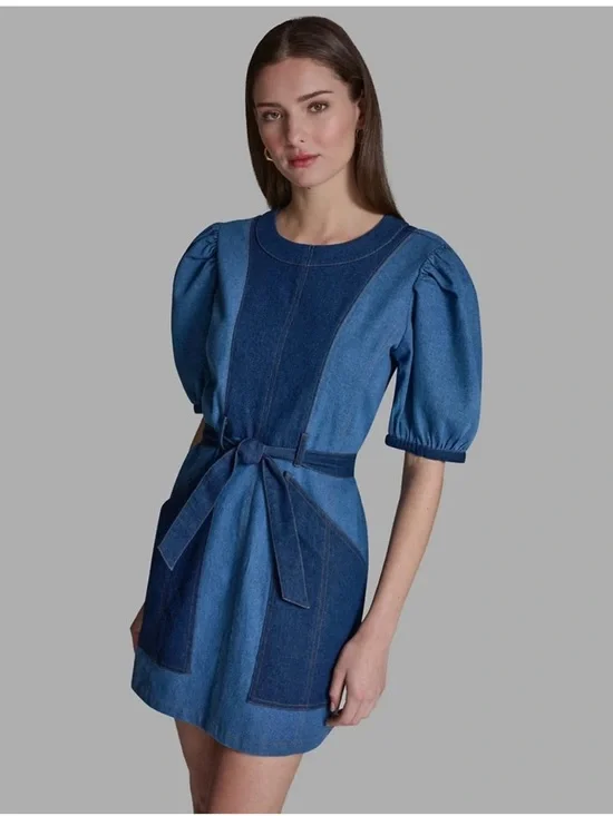 BCBG | Two-Tone Tie Waist Crew neck Dress in Ponce, PR, Size 18 - Picture 4 of 8